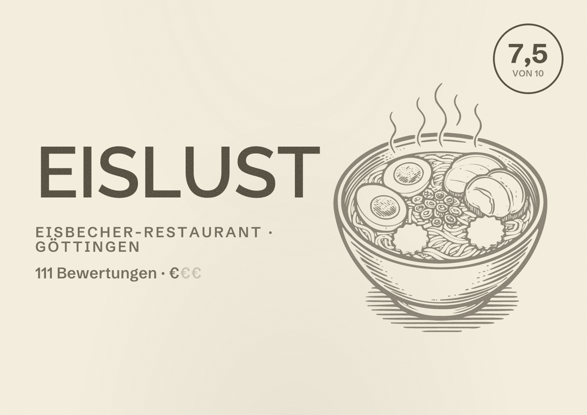 Illustriertes Poster von EISLUST, Eisbecher-Restaurant in Göttingen: Bewertung 7,5 von 10 aus 111 Bewertungen, Preisniveau €
