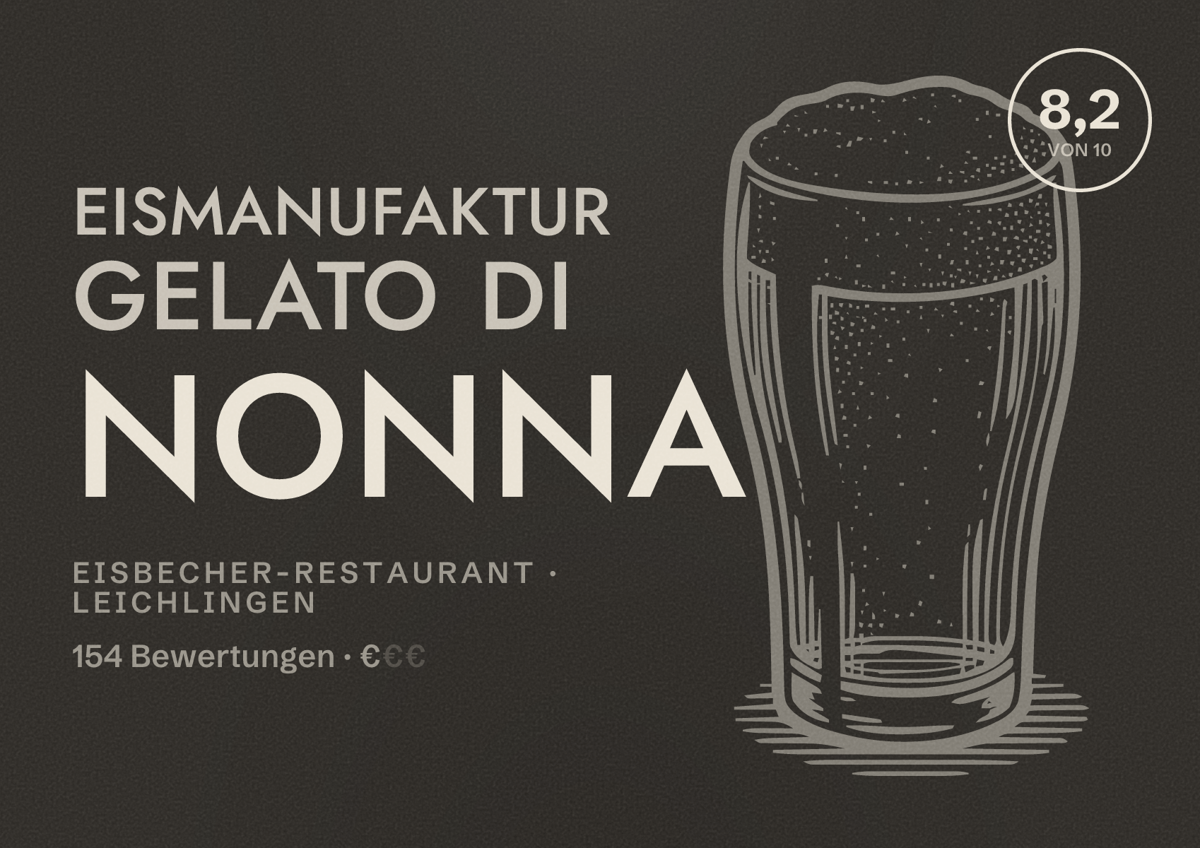 Illustriertes Poster von Eismanufaktur Gelato Di Nonna, Eisbecher-Restaurant in Leichlingen: Bewertung 8,2 von 10 aus 154 Bewertungen, Preisniveau €