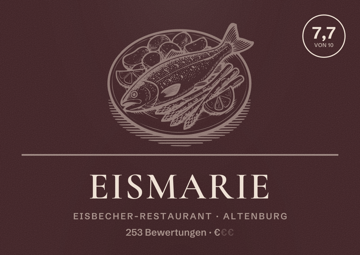 Illustriertes Poster von Eismarie, Eisbecher-Restaurant in Altenburg: Bewertung 7,7 von 10 aus 253 Bewertungen, Preisniveau €