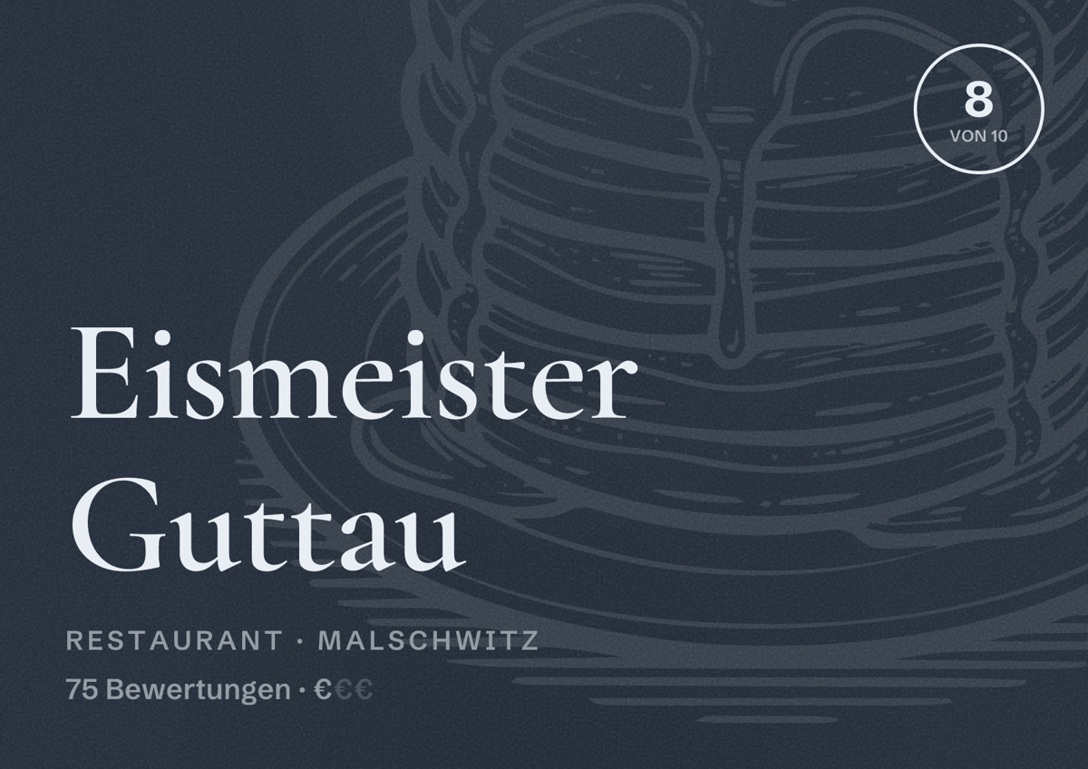Illustriertes Poster von Eismeister Guttau, Restaurant in Malschwitz: Bewertung 8 von 10 aus 75 Bewertungen, Preisniveau €