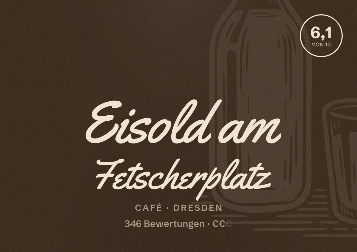 Illustriertes Poster von Eisold am Fetscherplatz, Café in Dresden: Bewertung 6,1 von 10 aus 346 Bewertungen, Preisniveau €€