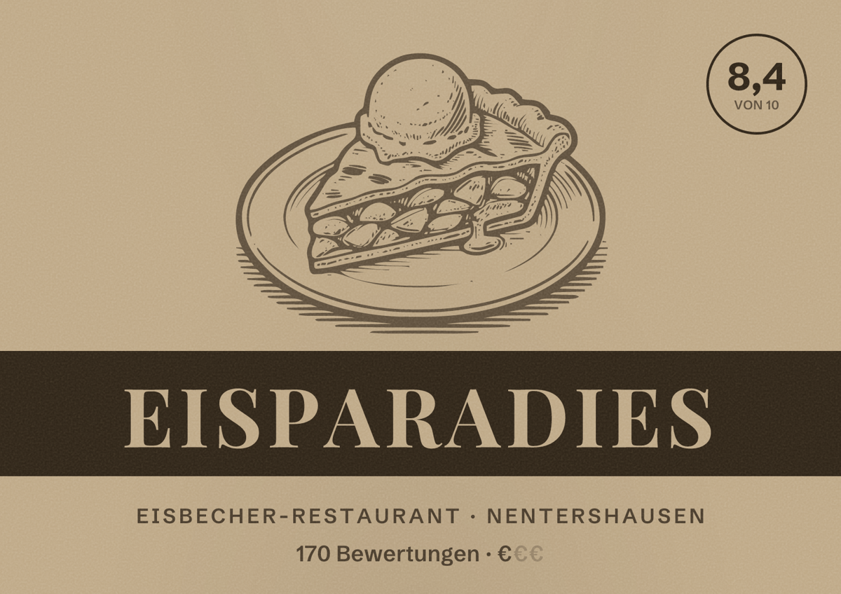 Illustriertes Poster von Eisparadies, Eisbecher-Restaurant in Nentershausen: Bewertung 8,4 von 10 aus 170 Bewertungen, Preisniveau €