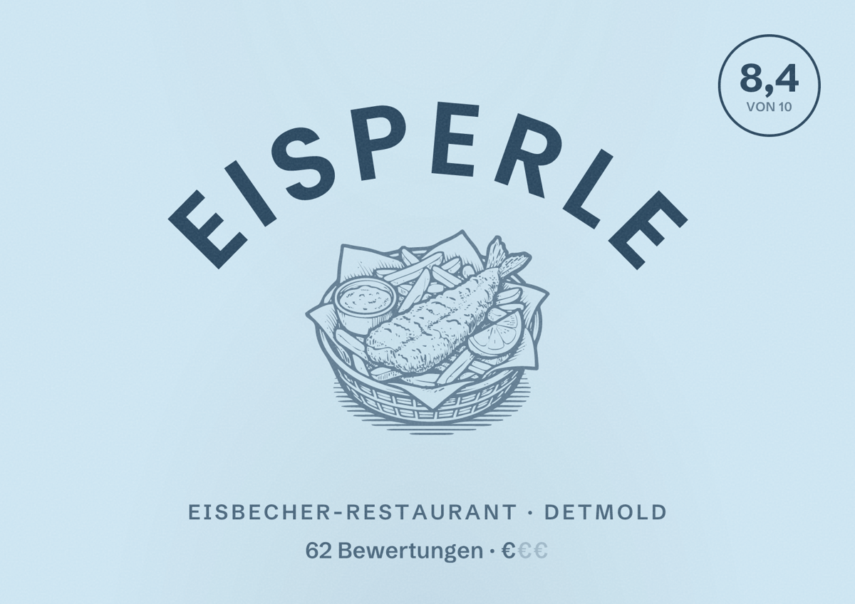 Illustriertes Poster von Eisperle, Eisbecher-Restaurant in Detmold: Bewertung 8,4 von 10 aus 62 Bewertungen, Preisniveau €