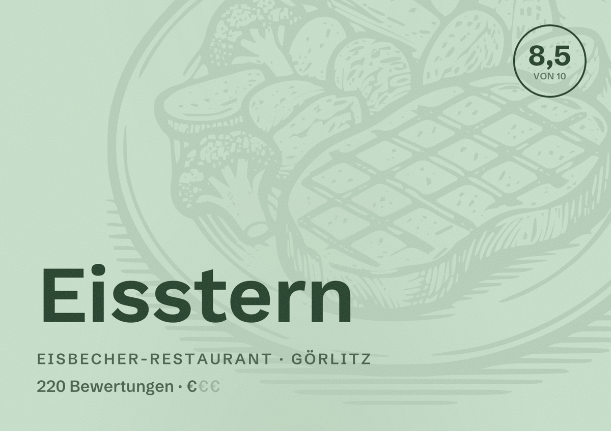 Illustriertes Poster von Eisstern, Eisbecher-Restaurant in Görlitz: Bewertung 8,5 von 10 aus 220 Bewertungen, Preisniveau €
