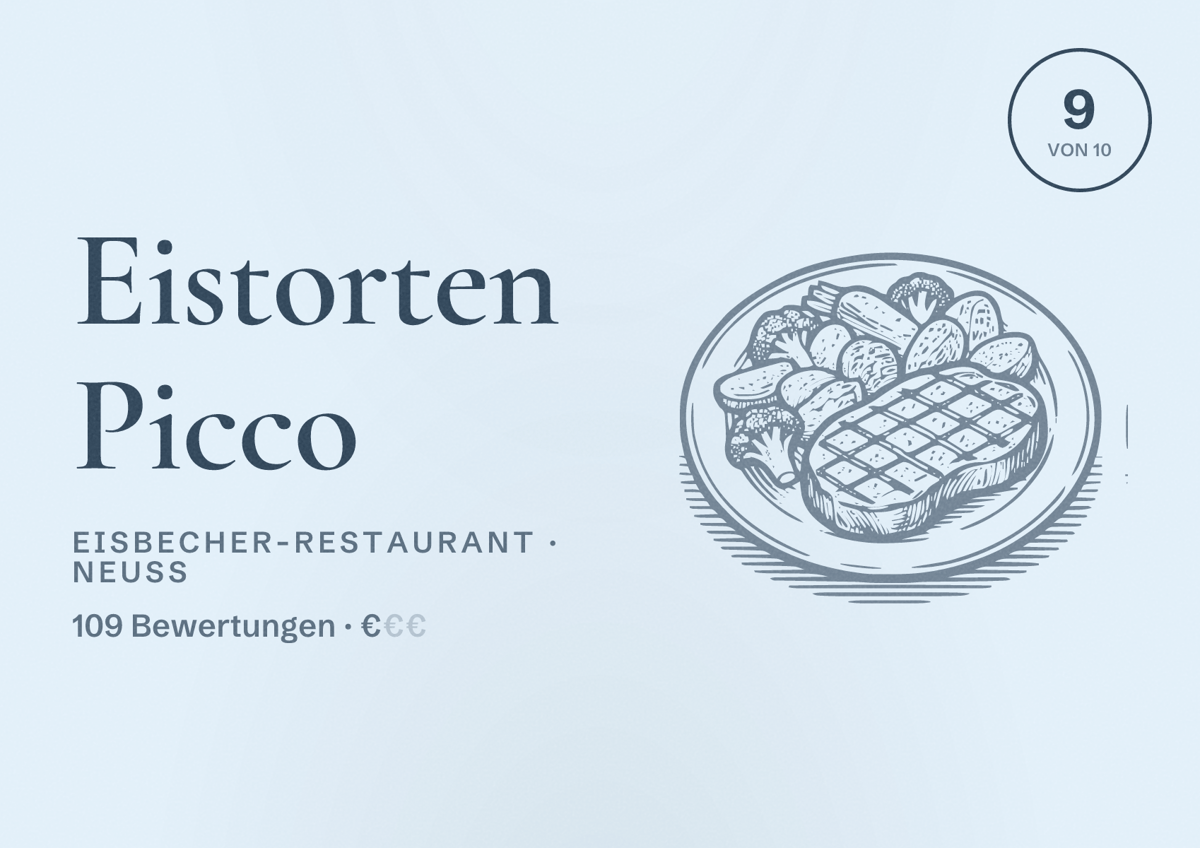 Illustriertes Poster von Eistorten Picco, Eisbecher-Restaurant in Neuss: Bewertung 9 von 10 aus 109 Bewertungen, Preisniveau €