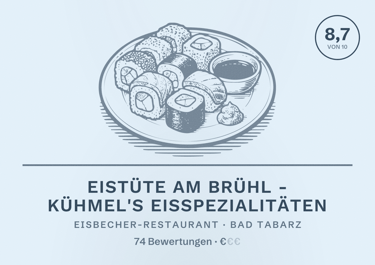 Illustriertes Poster von Eistüte Am Brühl - Kühmel's Eisspezialitäten, Eisbecher-Restaurant in Bad Tabarz: Bewertung 8,7 von 10 aus 74 Bewertungen, Preisniveau €