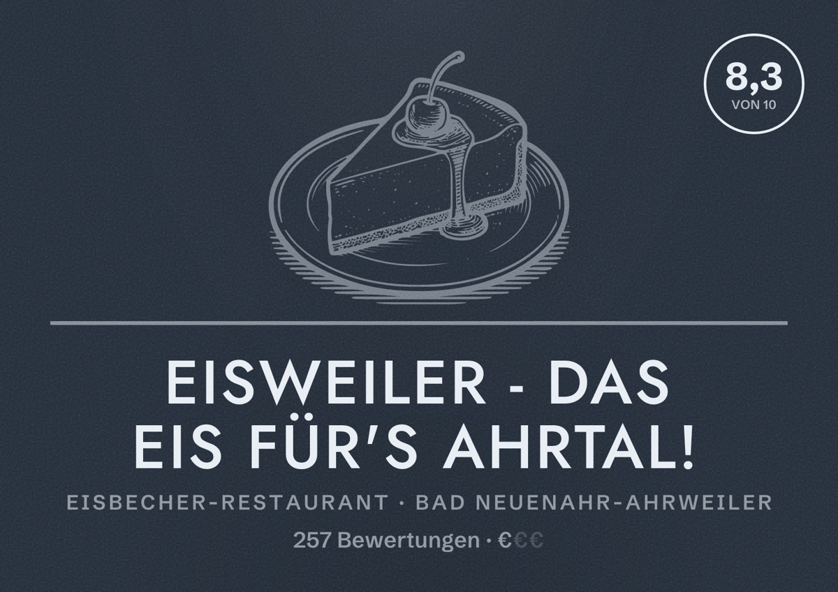 Illustriertes Poster von EISweiler - Das Eis für's Ahrtal!, Eisbecher-Restaurant in Bad Neuenahr-Ahrweiler: Bewertung 8,3 von 10 aus 257 Bewertungen, Preisniveau €