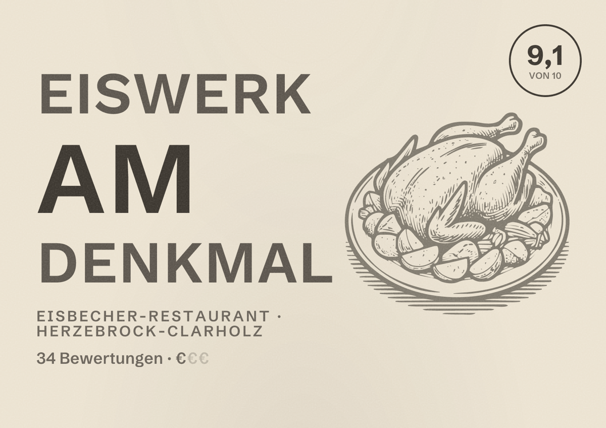 Illustriertes Poster von Eiswerk am Denkmal, Eisbecher-Restaurant in Herzebrock-Clarholz: Bewertung 9,1 von 10 aus 34 Bewertungen, Preisniveau €