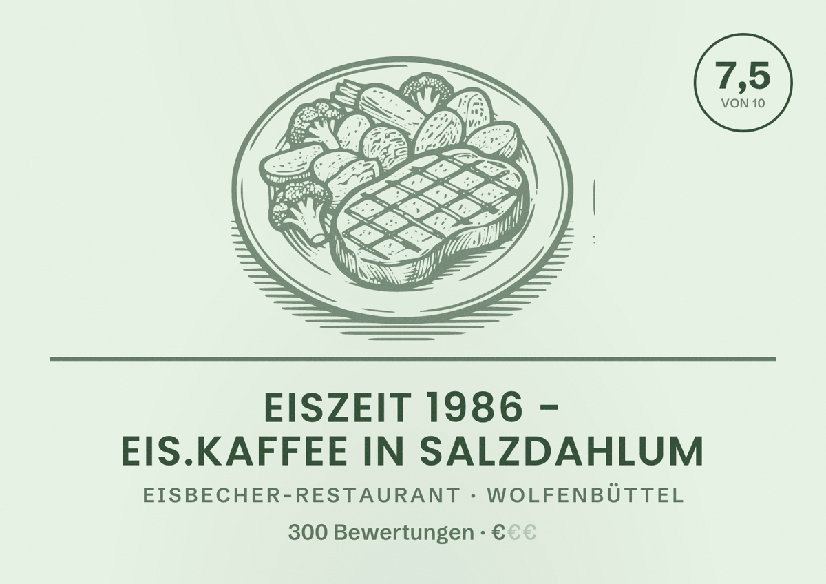 Illustriertes Poster von EISZEIT 1986 - Eis.Kaffee in Salzdahlum, Eisbecher-Restaurant in Wolfenbüttel: Bewertung 7,5 von 10 aus 300 Bewertungen, Preisniveau €