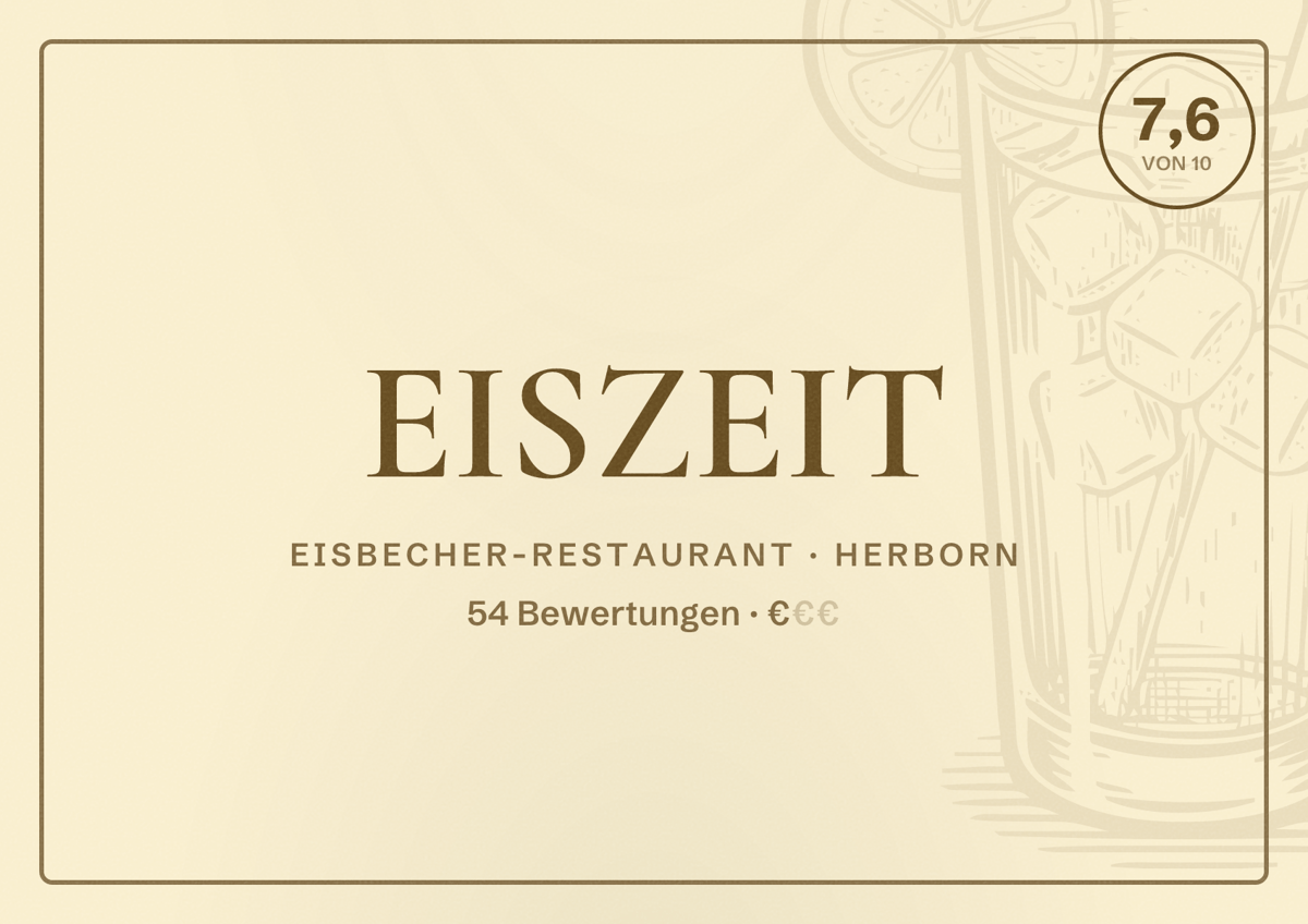Illustriertes Poster von EISZEIT, Eisbecher-Restaurant in Herborn: Bewertung 7,6 von 10 aus 54 Bewertungen, Preisniveau €