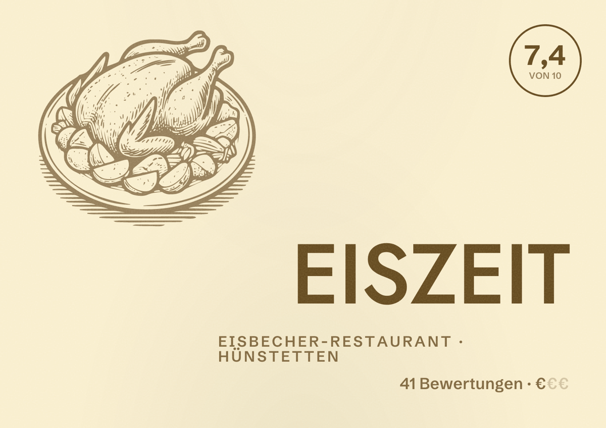 Illustriertes Poster von EISZEIT, Eisbecher-Restaurant in Hünstetten: Bewertung 7,4 von 10 aus 41 Bewertungen, Preisniveau €