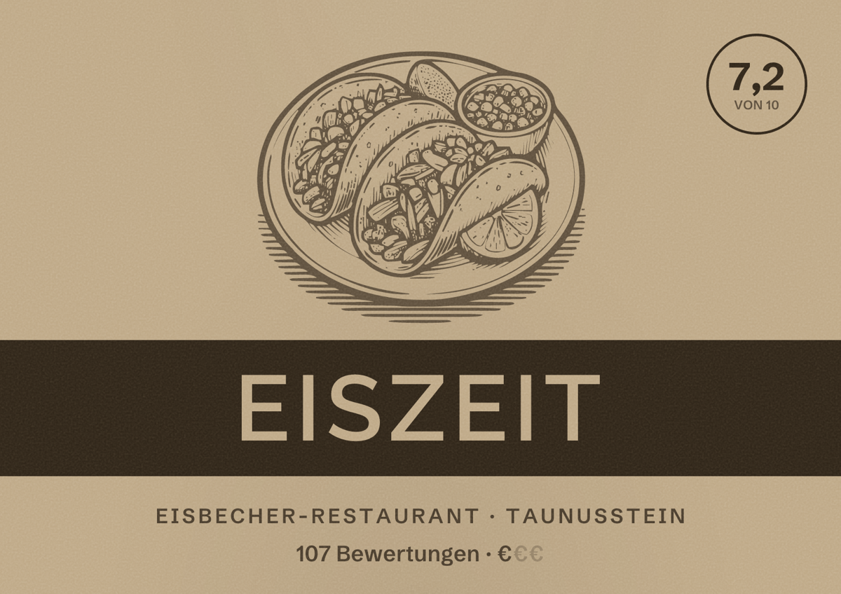 Illustriertes Poster von EISZEIT, Eisbecher-Restaurant in Taunusstein: Bewertung 7,2 von 10 aus 107 Bewertungen, Preisniveau €