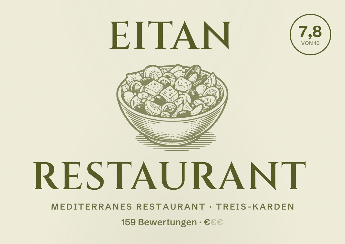 Illustriertes Poster von Eitan Restaurant, Mediterranes Restaurant in Treis-Karden: Bewertung 7,8 von 10 aus 159 Bewertungen, Preisniveau €