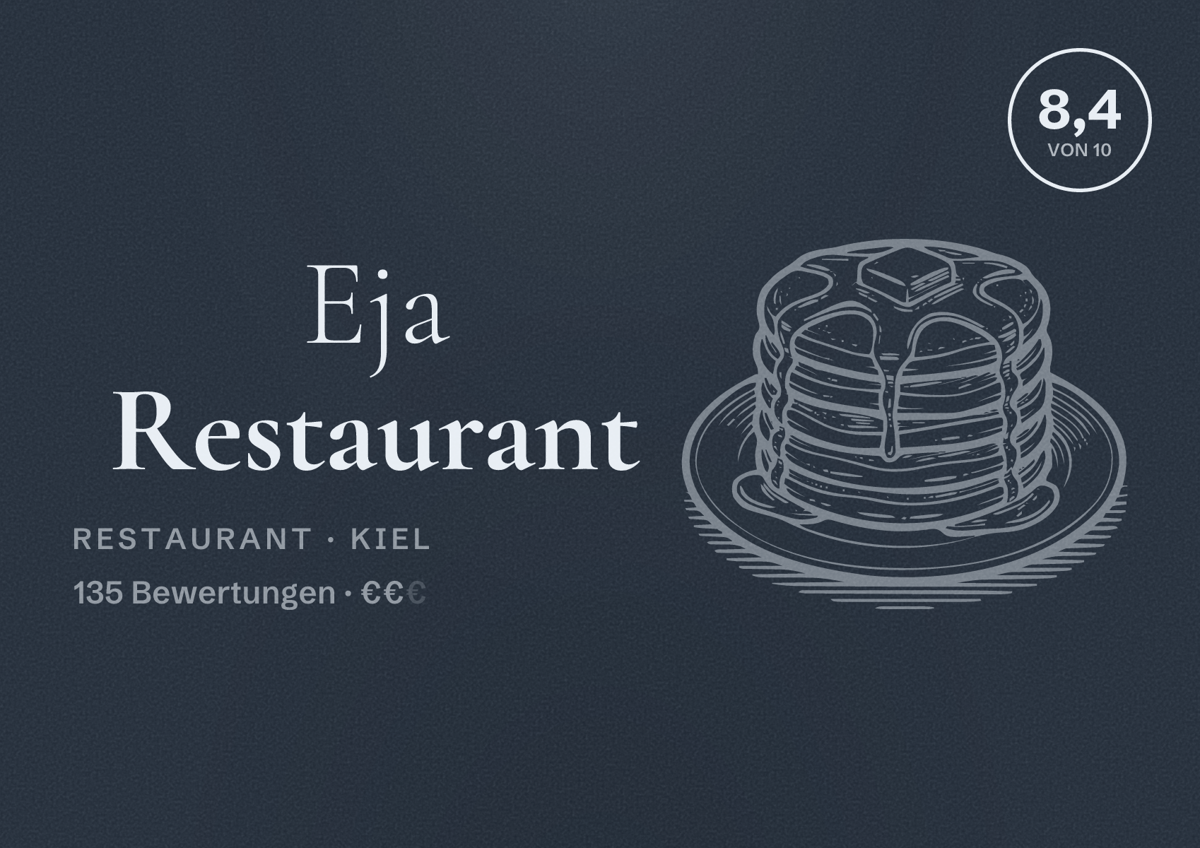 Illustriertes Poster von Eja Restaurant, Restaurant in Kiel: Bewertung 8,4 von 10 aus 135 Bewertungen, Preisniveau €€