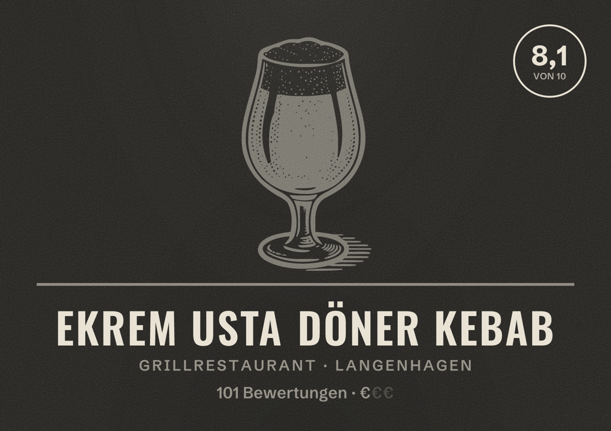 Illustriertes Poster von Ekrem Usta Döner Kebab, Grillrestaurant in Langenhagen: Bewertung 8,1 von 10 aus 101 Bewertungen, Preisniveau €