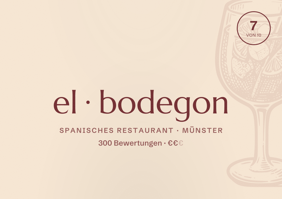 Illustriertes Poster von el bodegon, Spanisches Restaurant in Münster: Bewertung 7 von 10 aus 300 Bewertungen, Preisniveau €€