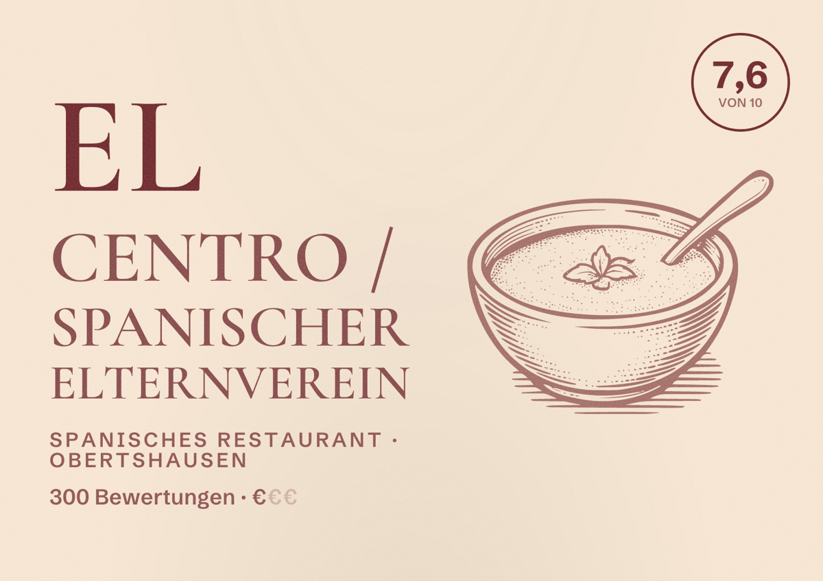 Illustriertes Poster von El Centro / Spanischer Elternverein, Spanisches Restaurant in Obertshausen: Bewertung 7,6 von 10 aus 300 Bewertungen, Preisniveau €