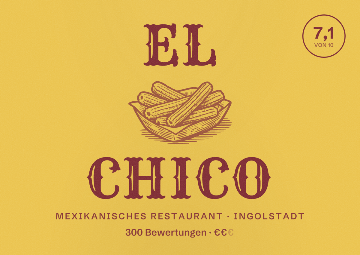 Illustriertes Poster von El Chico, Mexikanisches Restaurant in Ingolstadt: Bewertung 7,1 von 10 aus 300 Bewertungen, Preisniveau €€