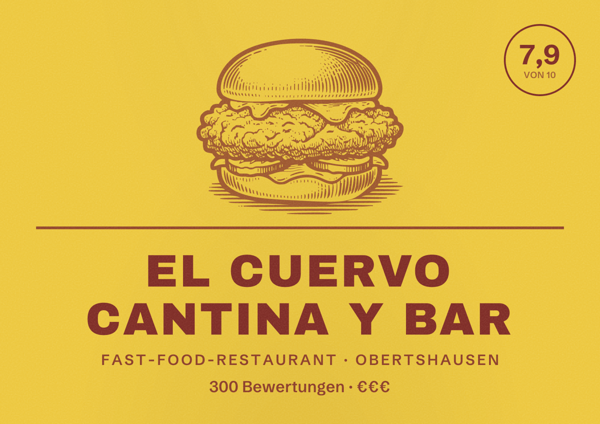 Illustriertes Poster von El Cuervo Cantina Y Bar, Fast-Food-Restaurant in Obertshausen: Bewertung 7,9 von 10 aus 300 Bewertungen, Preisniveau €€€