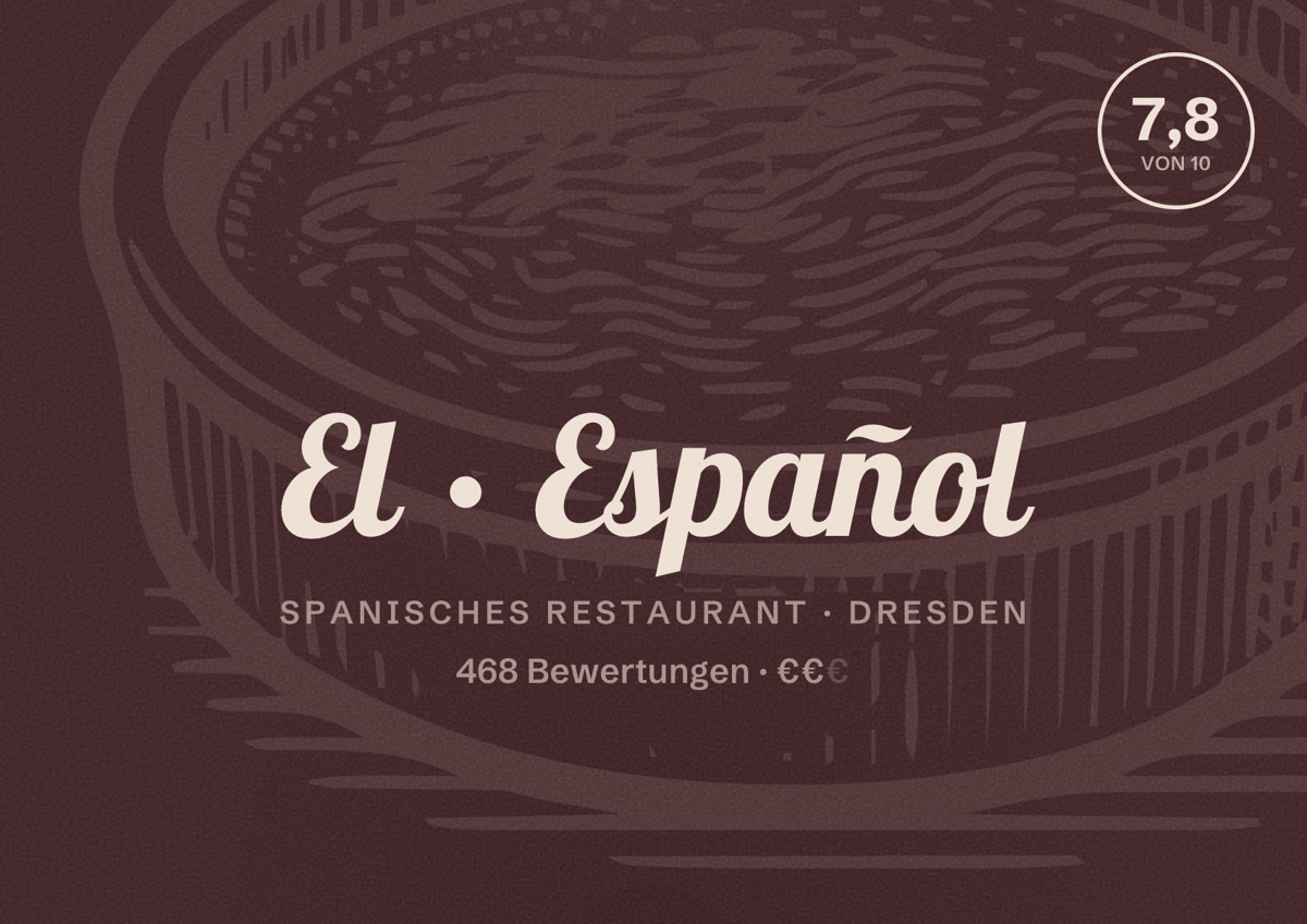 Illustriertes Poster von El Español, Spanisches Restaurant in Dresden: Bewertung 7,8 von 10 aus 468 Bewertungen, Preisniveau €€