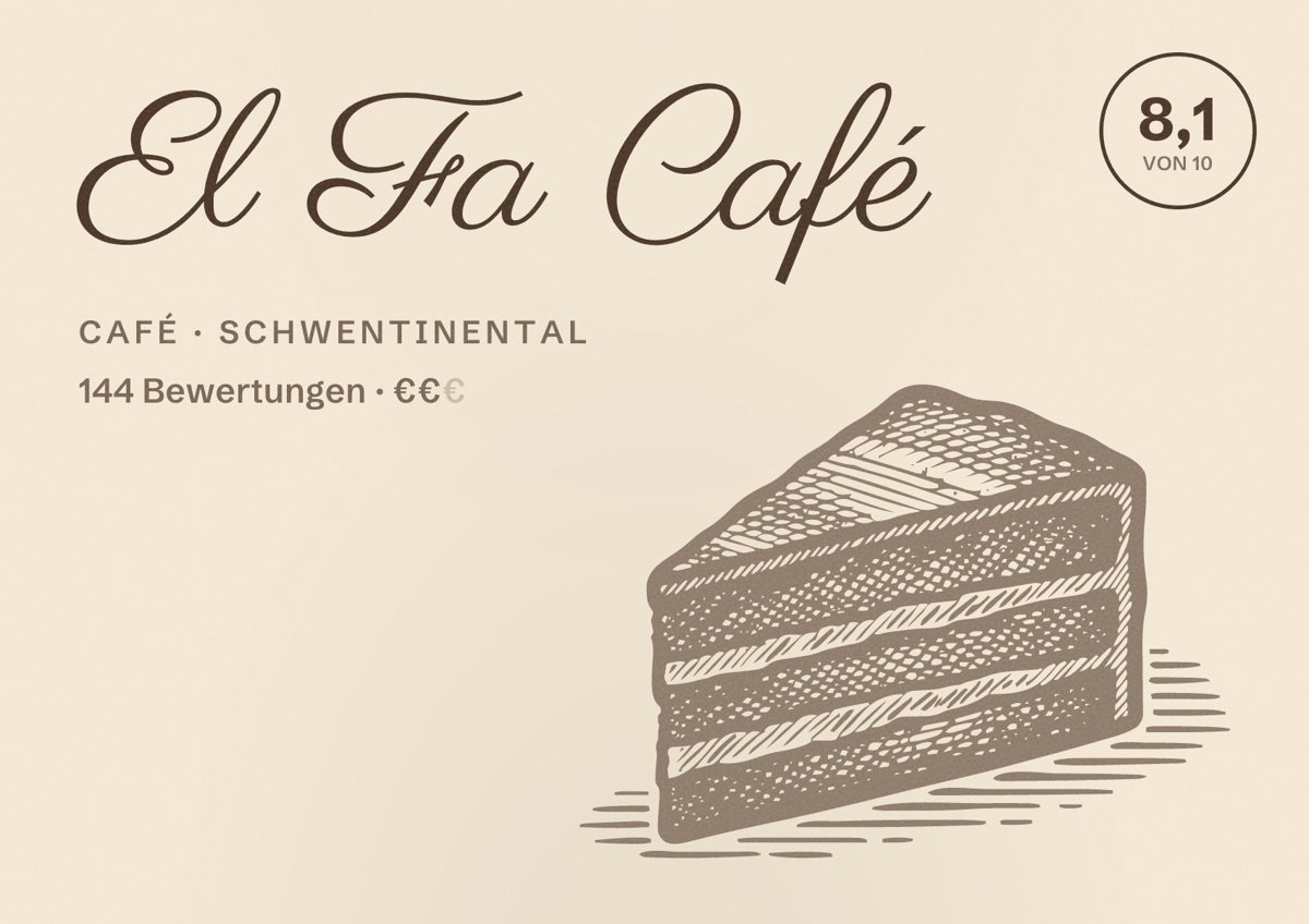 Illustriertes Poster von El Fa Café, Café in Schwentinental: Bewertung 8,1 von 10 aus 144 Bewertungen, Preisniveau €€