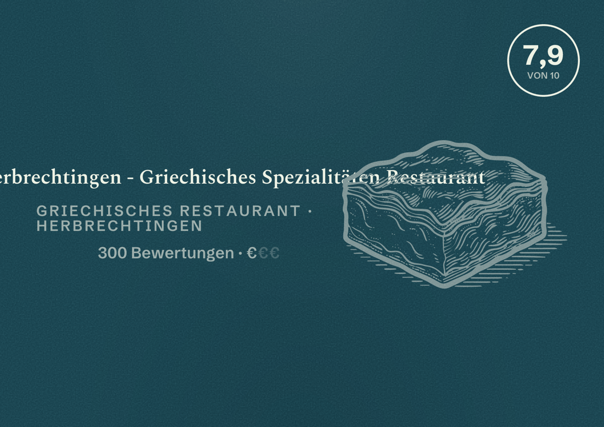 Illustriertes Poster von El Greco Herbrechtingen - Griechisches Spezialitäten Restaurant, Griechisches Restaurant in Herbrechtingen: Bewertung 7,9 von 10 aus 300 Bewertungen, Preisniveau €