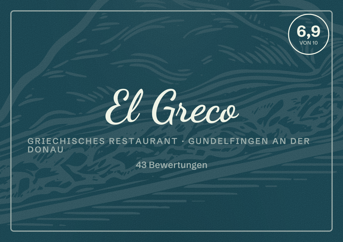 Illustriertes Poster von El Greco, Griechisches Restaurant in Gundelfingen an der Donau: Bewertung 6,9 von 10 aus 43 Bewertungen