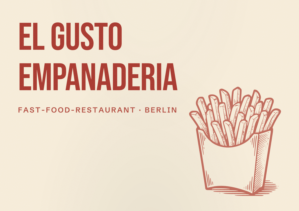 Illustriertes Poster von El Gusto Empanaderia, Fast-Food-Restaurant in Berlin