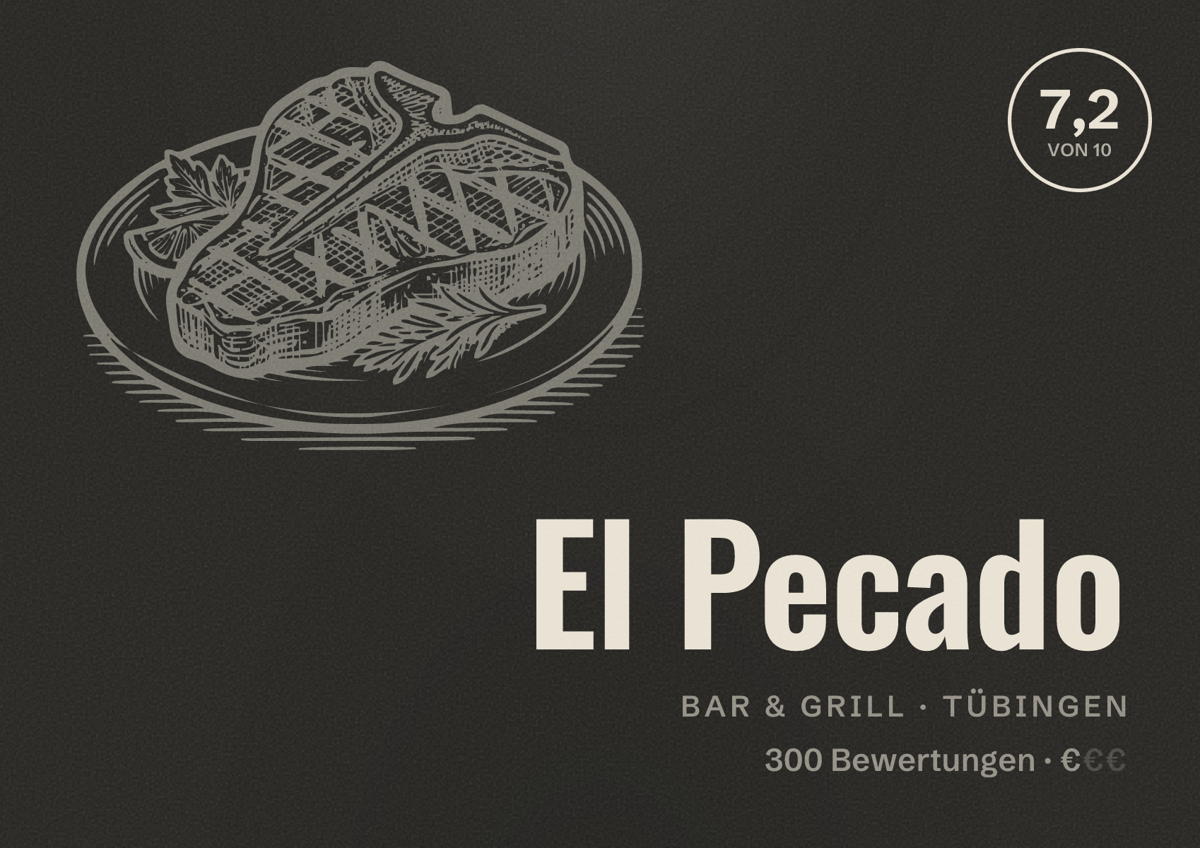 Illustriertes Poster von El Pecado, Bar & Grill in Tübingen: Bewertung 7,2 von 10 aus 300 Bewertungen, Preisniveau €