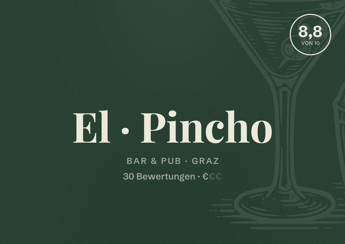 Illustriertes Poster von El Pincho, Bar & Pub in Graz: Bewertung 8,8 von 10 aus 30 Bewertungen, Preisniveau €