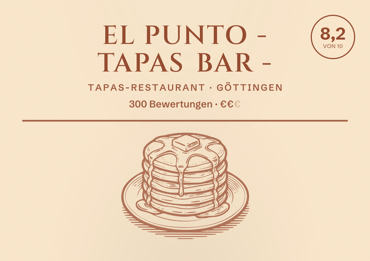 Illustriertes Poster von El Punto - Tapas Bar -, Tapas-Restaurant in Göttingen: Bewertung 8,2 von 10 aus 300 Bewertungen, Preisniveau €€