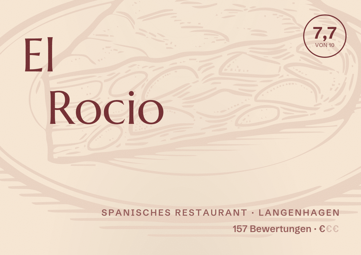 Illustriertes Poster von El Rocio, Spanisches Restaurant in Langenhagen: Bewertung 7,7 von 10 aus 157 Bewertungen, Preisniveau €