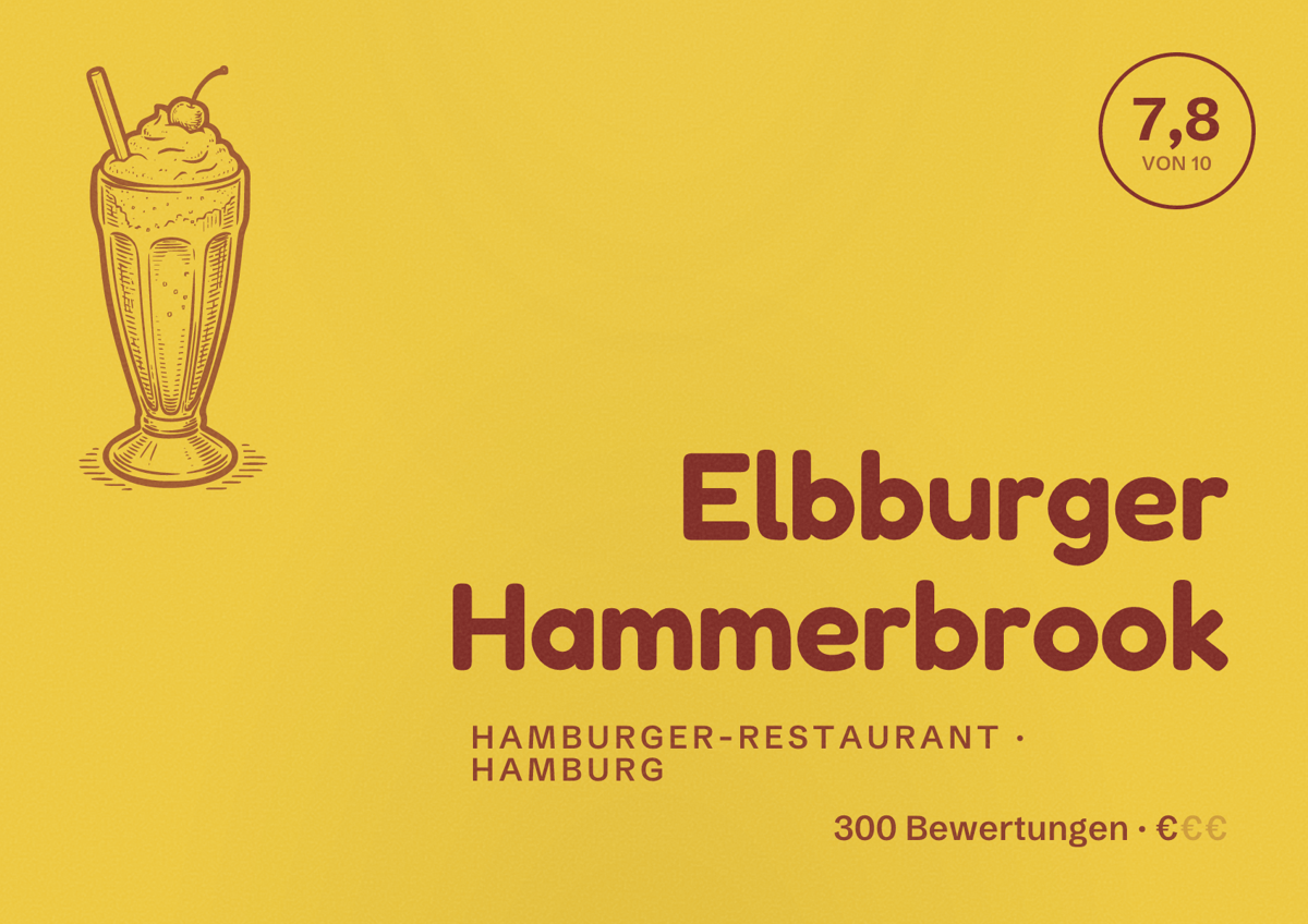 Illustriertes Poster von Elbburger Hammerbrook, Hamburger-Restaurant in Hamburg: Bewertung 7,8 von 10 aus 300 Bewertungen, Preisniveau €