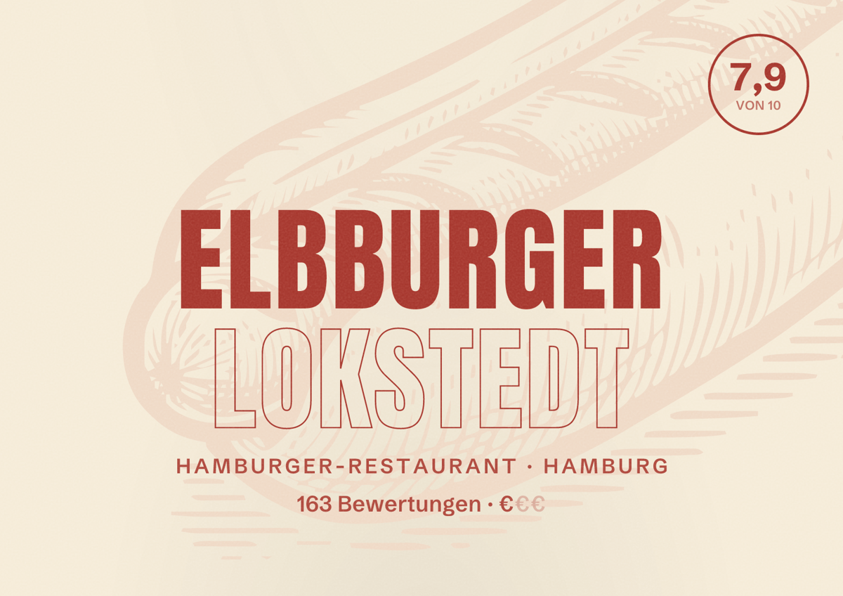 Illustriertes Poster von Elbburger Lokstedt, Hamburger-Restaurant in Hamburg: Bewertung 7,9 von 10 aus 163 Bewertungen, Preisniveau €