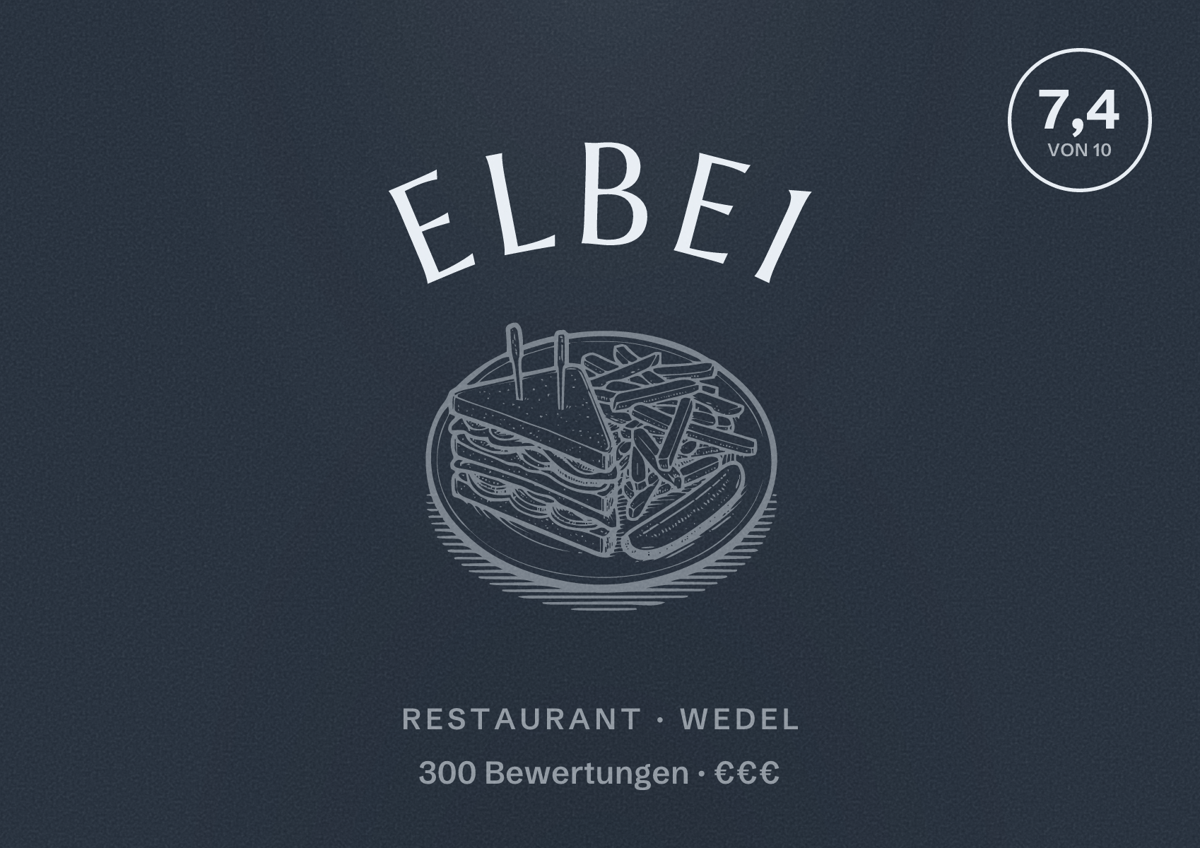 Illustriertes Poster von ELBE1, Restaurant in Wedel: Bewertung 7,4 von 10 aus 300 Bewertungen, Preisniveau €€€
