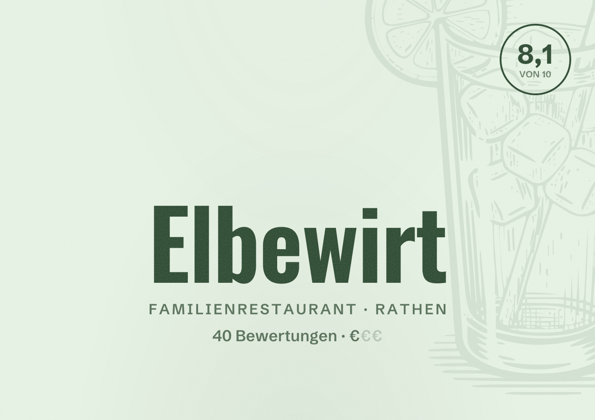 Illustriertes Poster von Elbewirt, Familienrestaurant in Rathen: Bewertung 8,1 von 10 aus 40 Bewertungen, Preisniveau €