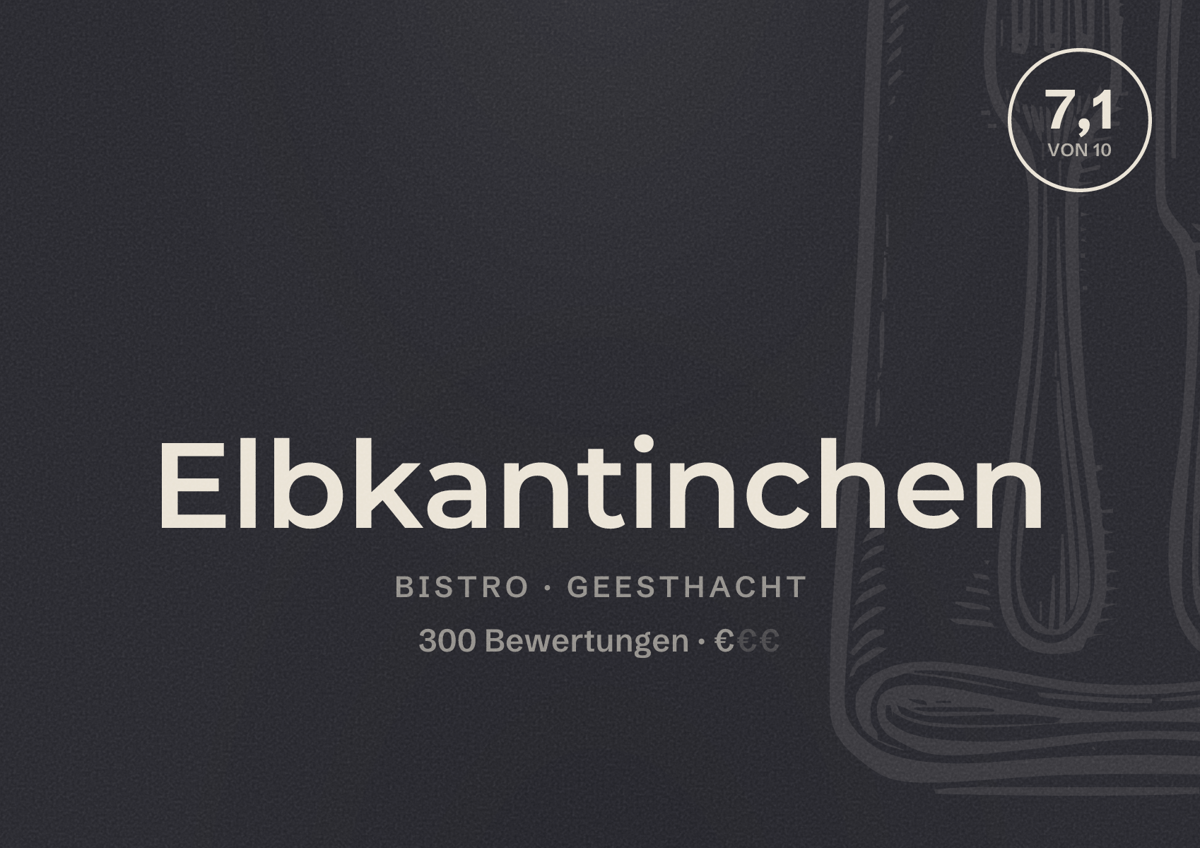Illustriertes Poster von Elbkantinchen, Bistro in Geesthacht: Bewertung 7,1 von 10 aus 300 Bewertungen, Preisniveau €