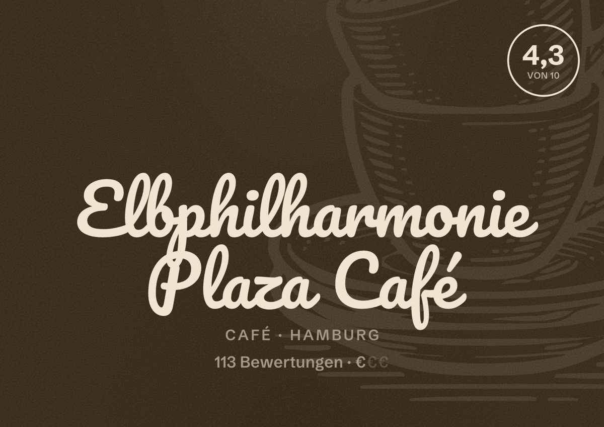 Illustriertes Poster von Elbphilharmonie Plaza Café, Café in Hamburg: Bewertung 4,3 von 10 aus 113 Bewertungen, Preisniveau €