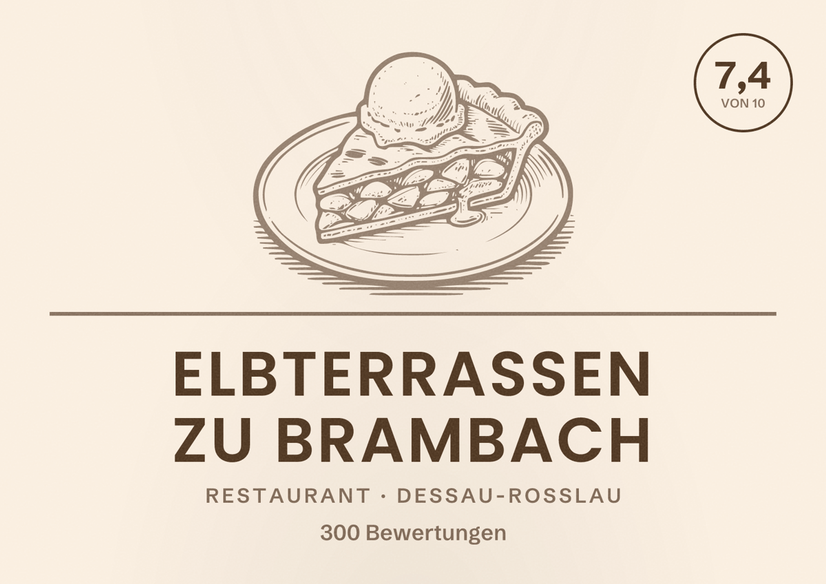 Illustriertes Poster von Elbterrassen zu Brambach, Restaurant in Dessau-Roßlau: Bewertung 7,4 von 10 aus 300 Bewertungen