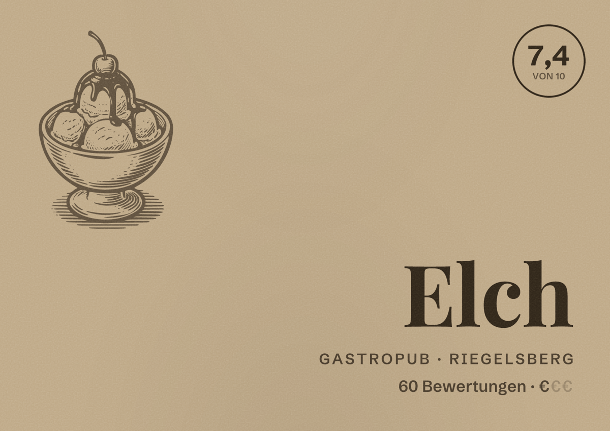 Illustriertes Poster von Elch, Gastropub in Riegelsberg: Bewertung 7,4 von 10 aus 60 Bewertungen, Preisniveau €