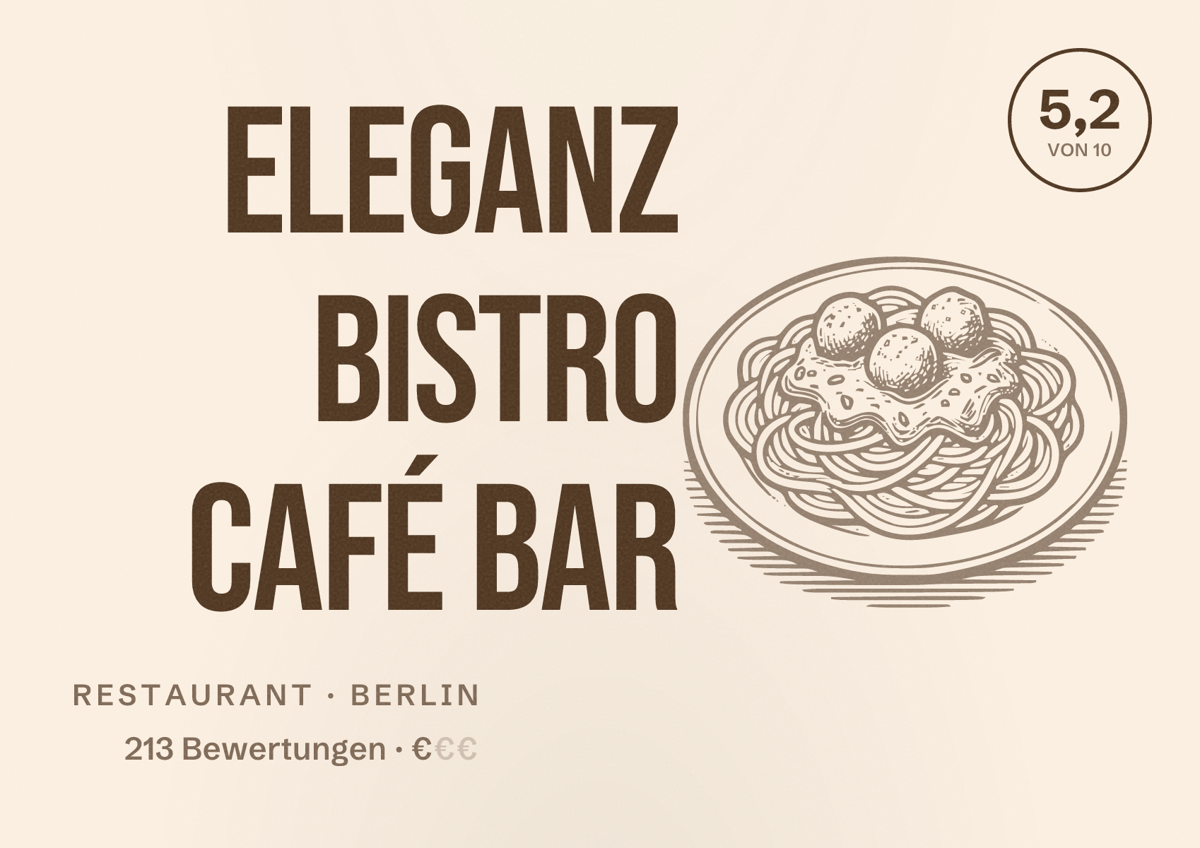 Illustriertes Poster von Eleganz Bistro Café Bar, Restaurant in Berlin: Bewertung 5,2 von 10 aus 213 Bewertungen, Preisniveau €
