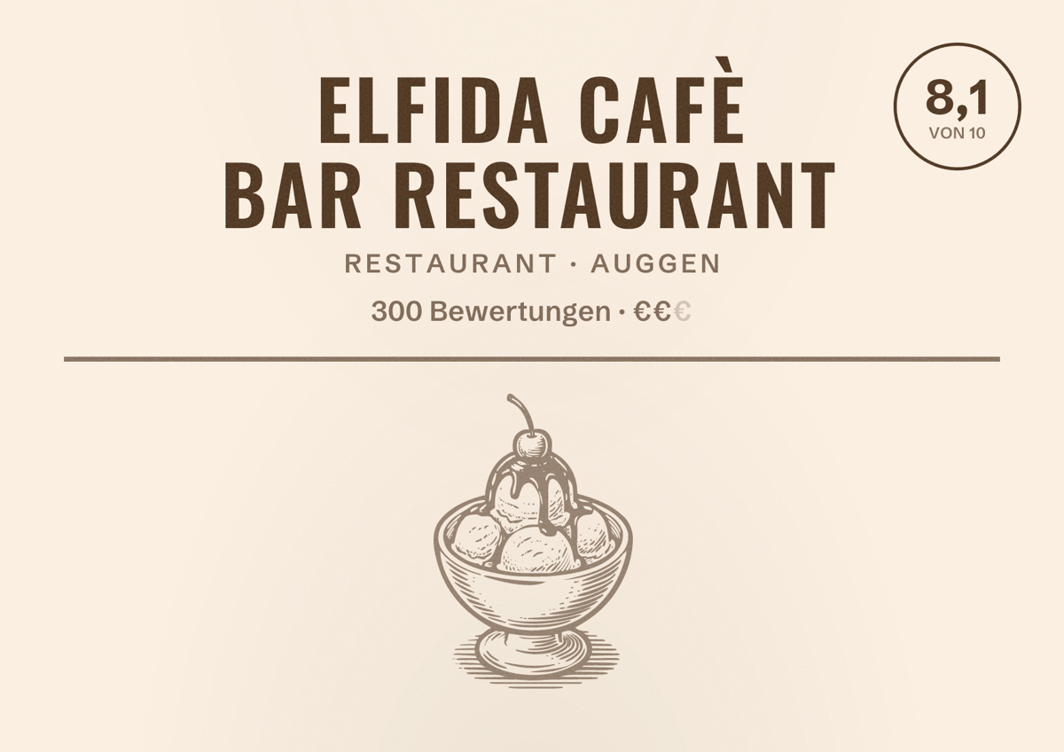 Illustriertes Poster von elfida Cafè Bar Restaurant, Restaurant in Auggen: Bewertung 8,1 von 10 aus 300 Bewertungen, Preisniveau €€