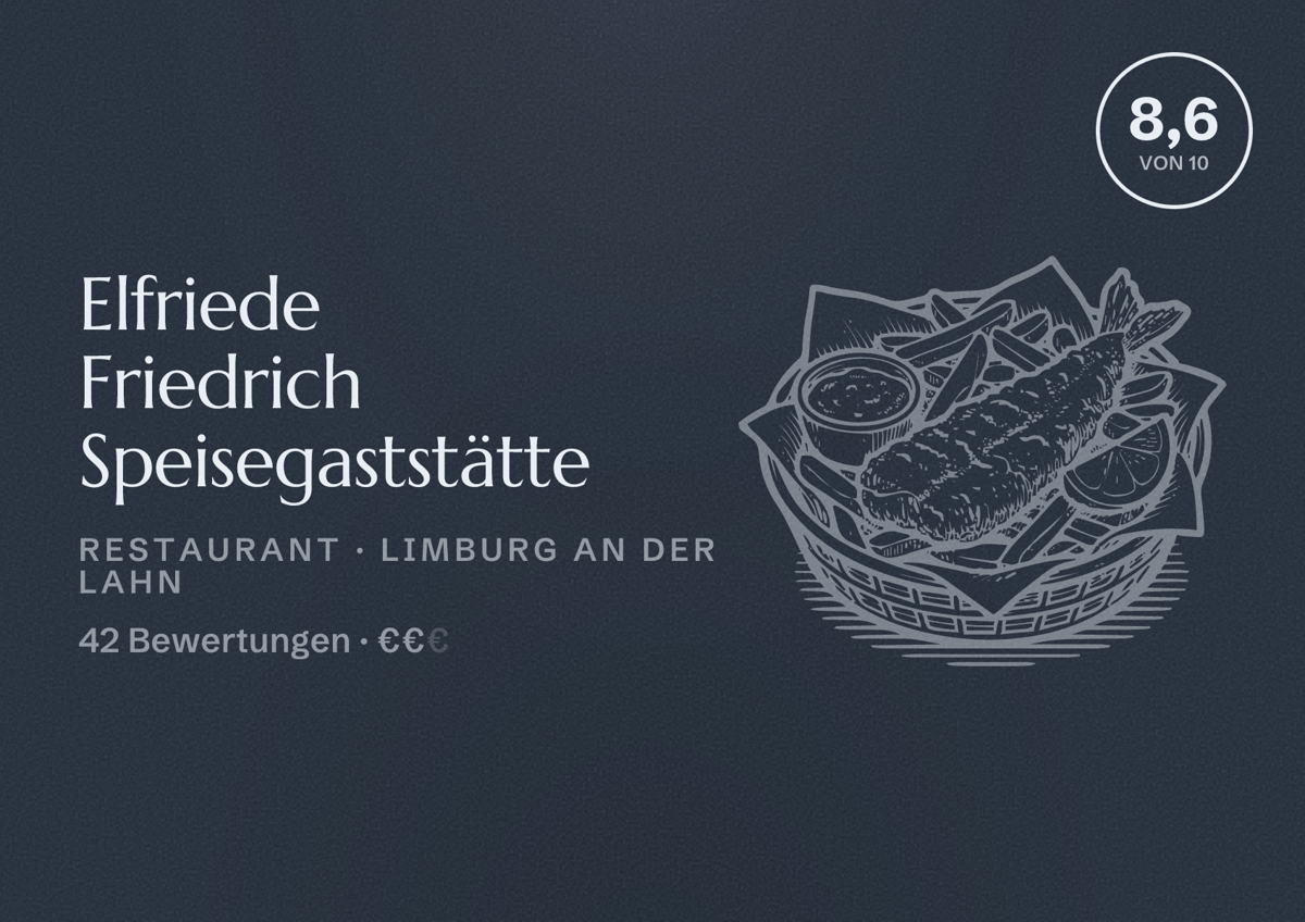 Illustriertes Poster von Elfriede Friedrich Speisegaststätte, Restaurant in Limburg an der Lahn: Bewertung 8,6 von 10 aus 42 Bewertungen, Preisniveau €€