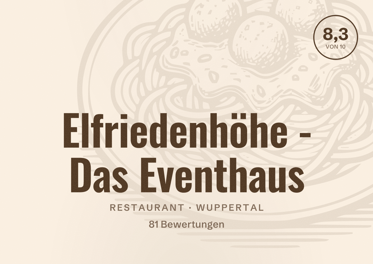 Illustriertes Poster von Elfriedenhöhe - Das Eventhaus, Restaurant in Wuppertal: Bewertung 8,3 von 10 aus 81 Bewertungen