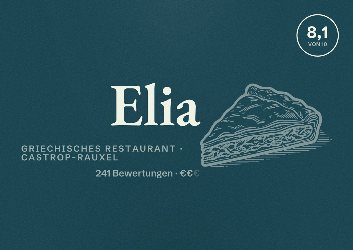 Illustriertes Poster von Elia, Griechisches Restaurant in Castrop-Rauxel: Gästebewertung 8,1 von 10 aus 241 Bewertungen