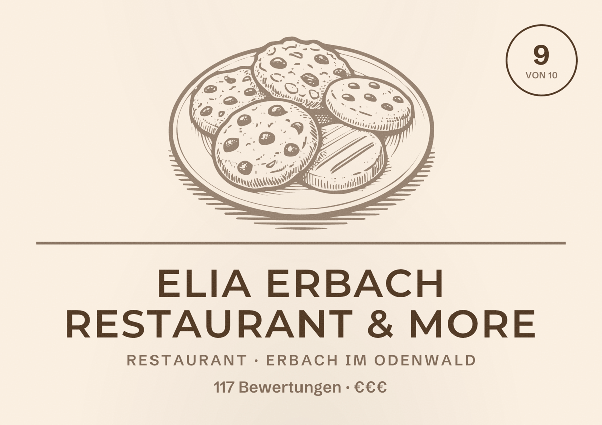 Illustriertes Poster von Elia Erbach Restaurant & More, Restaurant in Erbach im Odenwald: Bewertung 9 von 10 aus 117 Bewertungen, Preisniveau €€€