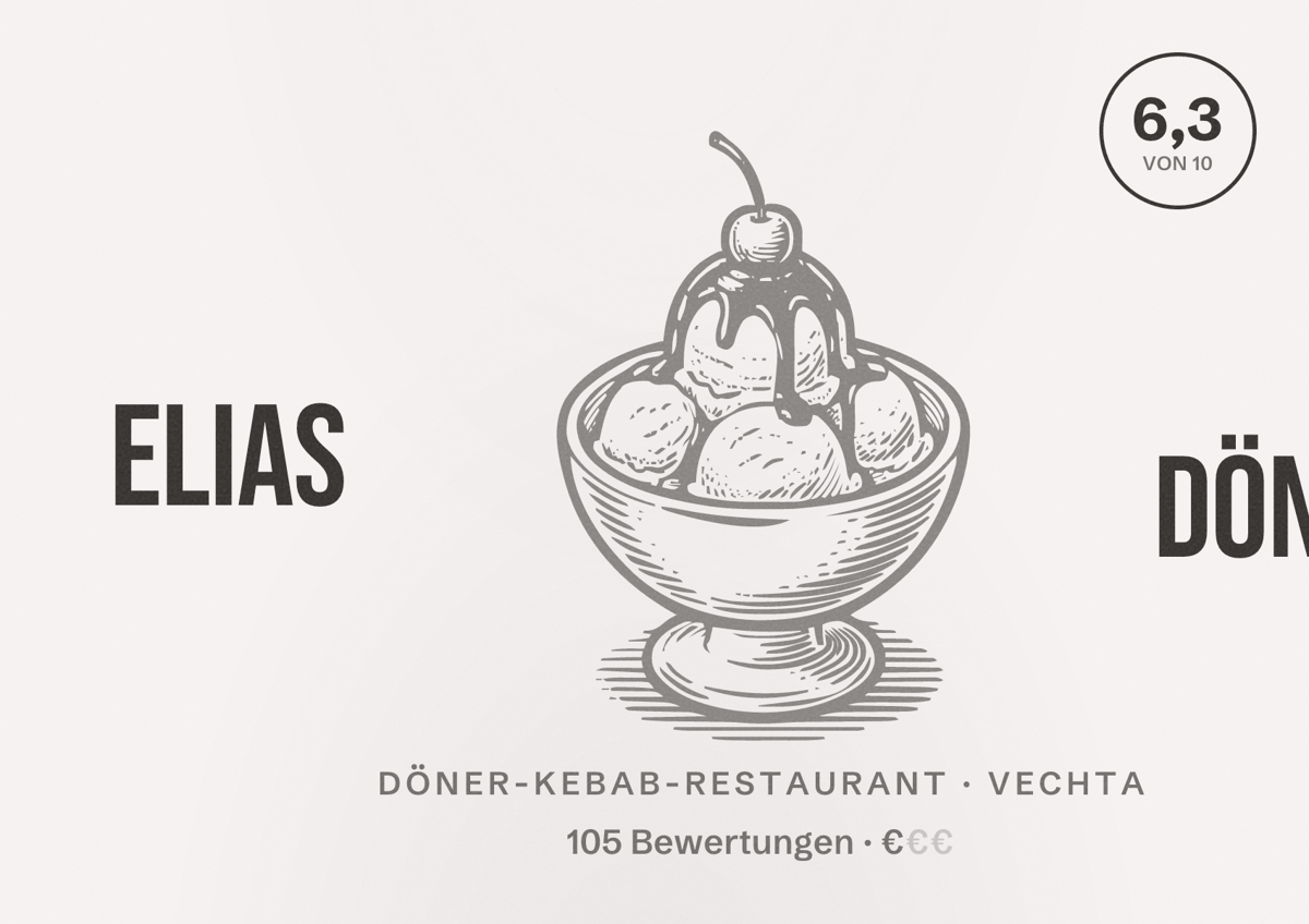 Illustriertes Poster von ELIAS Döner, Döner-Kebab-Restaurant in Vechta: Bewertung 6,3 von 10 aus 105 Bewertungen, Preisniveau €