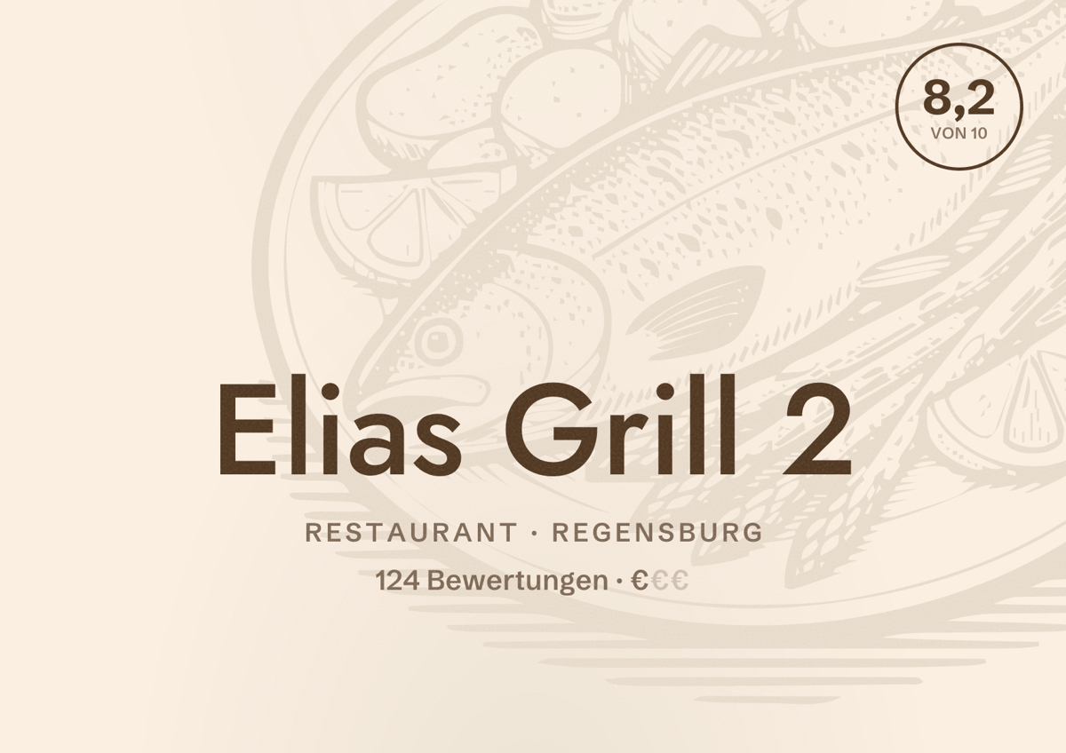 Illustriertes Poster von Elias Grill 2, Restaurant in Regensburg: Bewertung 8,2 von 10 aus 124 Bewertungen, Preisniveau €