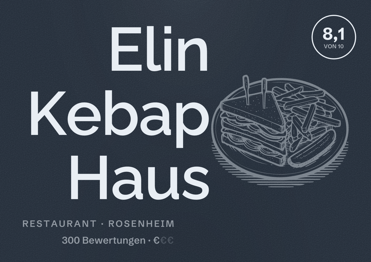 Illustriertes Poster von Elin Kebap Haus, Restaurant in Rosenheim: Bewertung 8,1 von 10 aus 300 Bewertungen, Preisniveau €