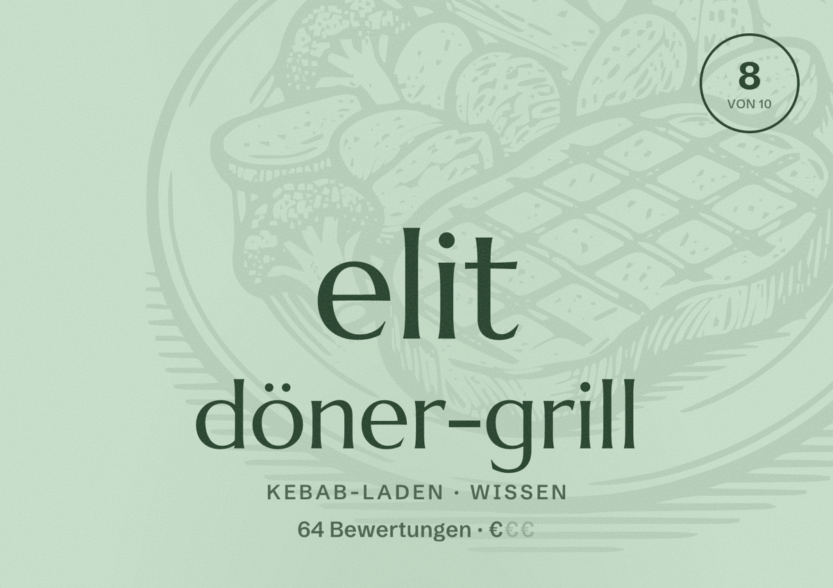 Illustriertes Poster von elit döner-grill, Kebab-Laden in Wissen: Bewertung 8 von 10 aus 64 Bewertungen, Preisniveau €